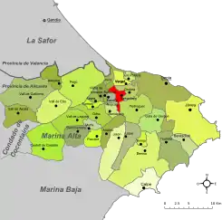 Localización de Beniarbeig respecto a la Marina Alta