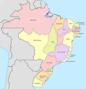 Provincias del Imperio del Brasil en 1822.