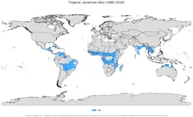 Localización del clima tropical de sabana Aw-As