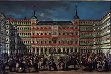 Imagen pictórica de la Plaza Mayor de Madrid en el siglo XVIII.
