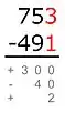 El número menor se resta del mayor:3 − 1 = 2Debido a que el minuendo es mayor que el sustraendo, esta diferencia tiene un signo de más.