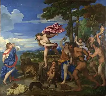 Baco y AriadnaÓleo sobre lienzo, 175 x 190 cm, National Gallery de Londres.