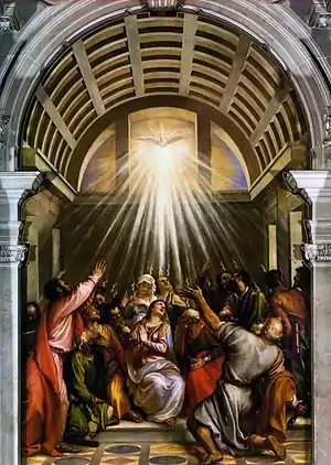 PentecostésÓleo sobre lienzo, 570 x 260 cm, Santa Maria della Salute (Venecia).
