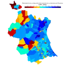 Crecimiento de la población por municipio (1998-2008)